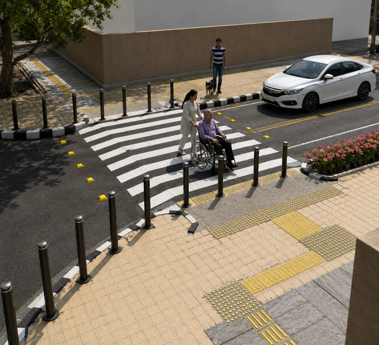 Raised pedestrian crossing with tactile paving on 19th Main Road, HSR Layout — enlarged