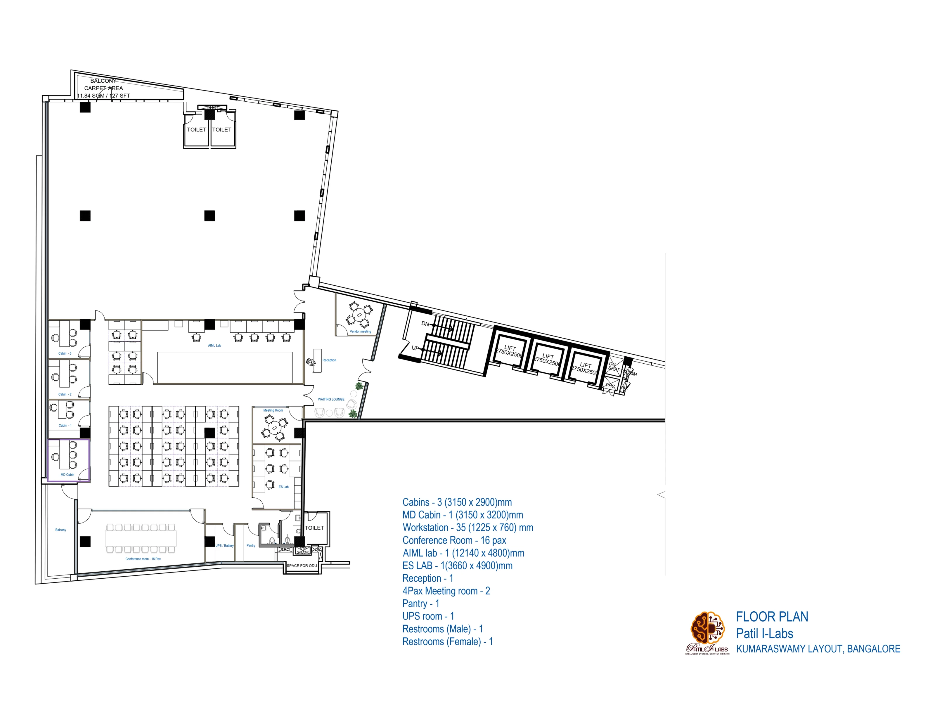 Floor plan, Patil I-Labs, Kumaraswamy Layout, Bangalore — enlarged