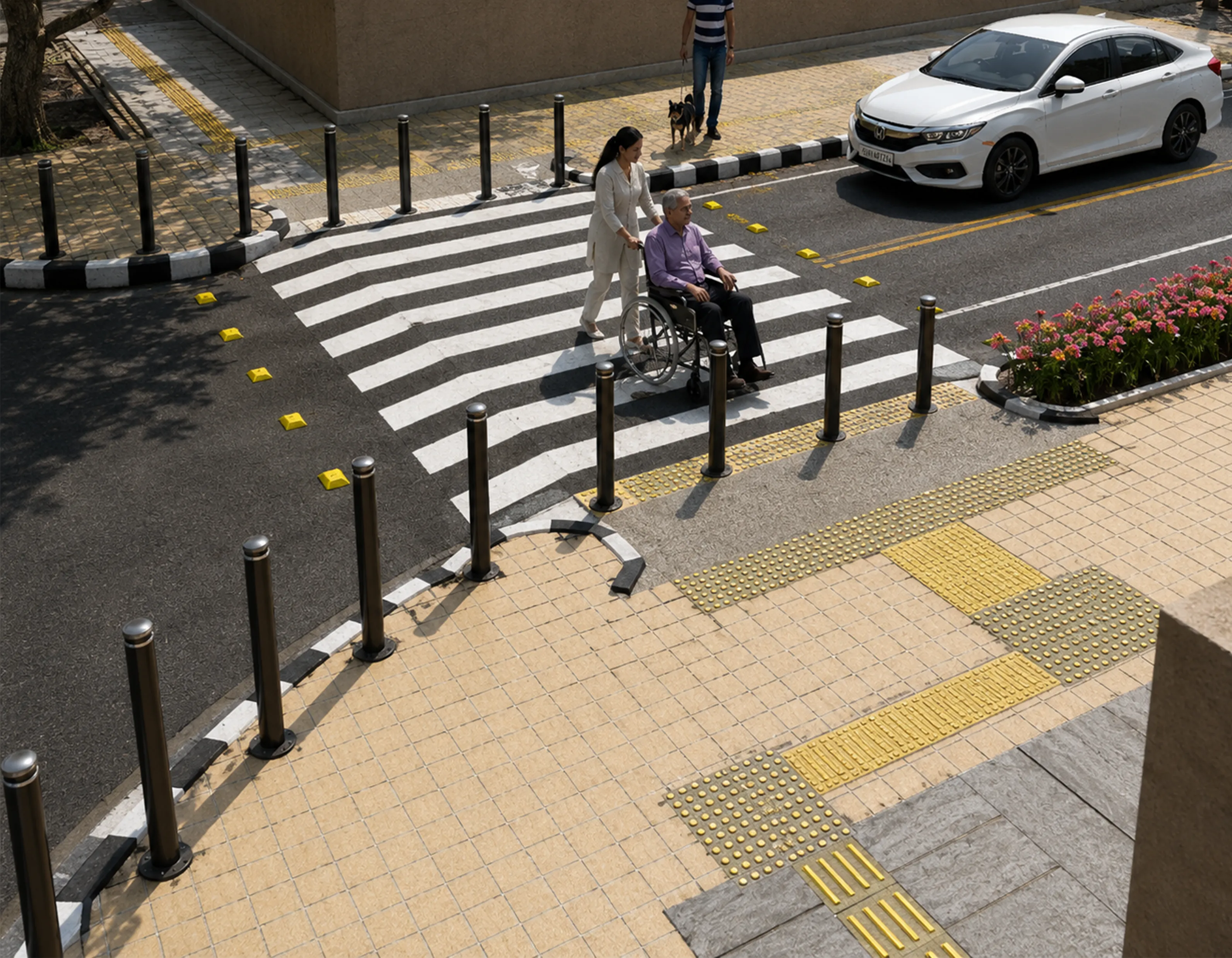 Raised pedestrian crossing with tactile paving on 19th Main Road, HSR Layout