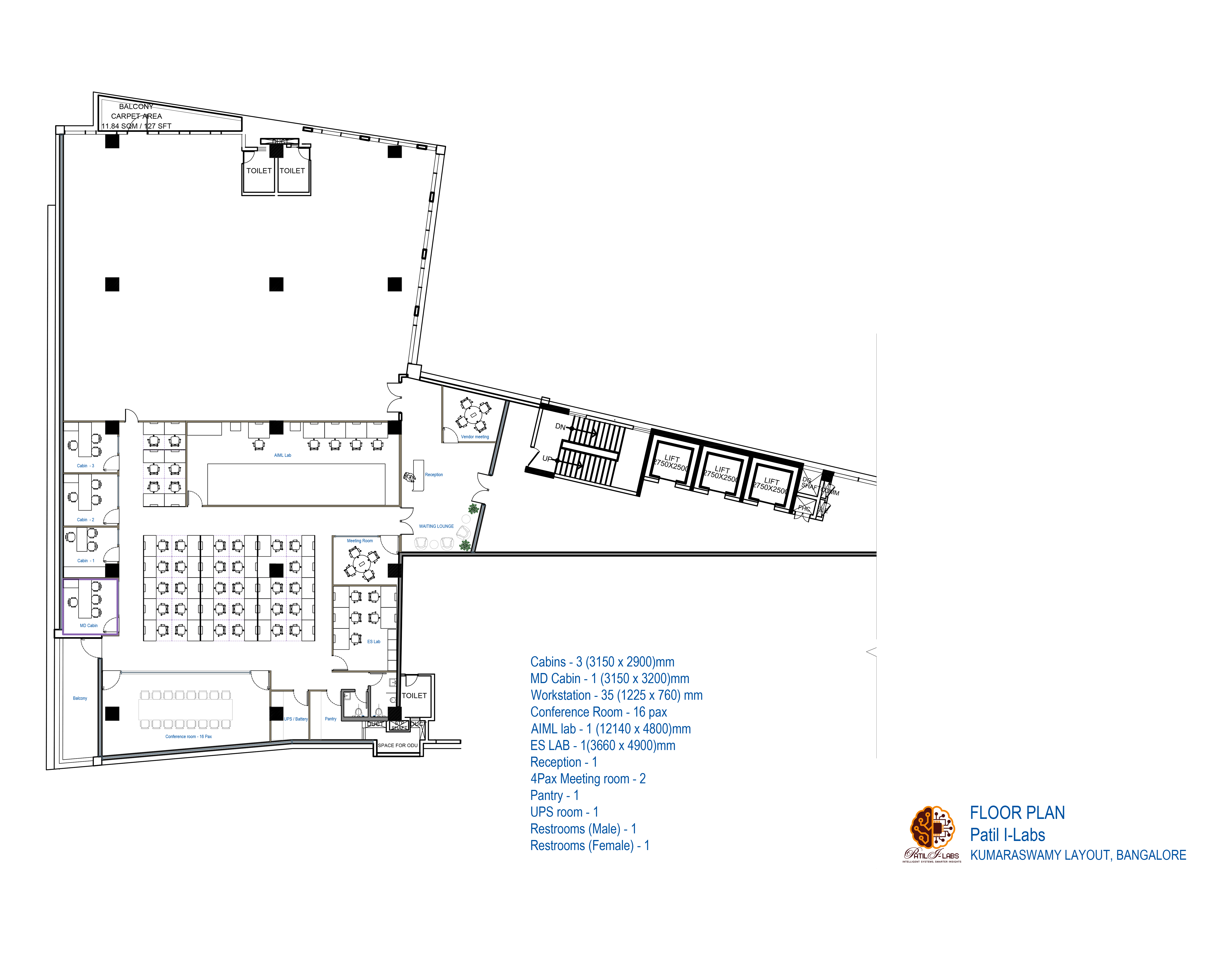 Floor plan, Patil I-Labs, Kumaraswamy Layout, Bangalore — enlarged